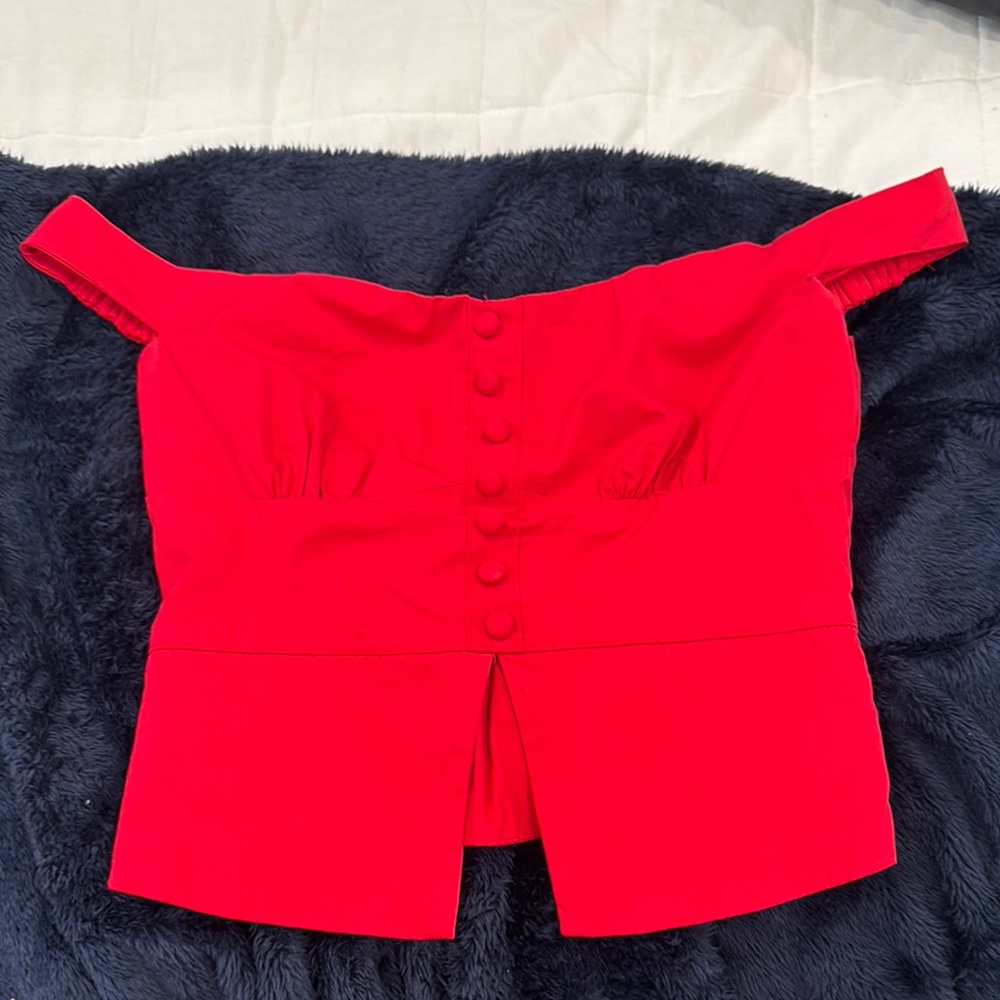 Red Off-Shoulder Buttoned Top
